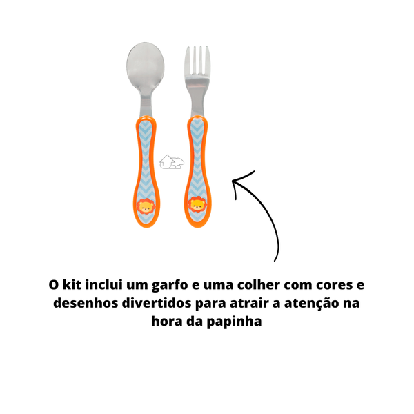 Kit Talheres Talher Alimentação Infantil Bebe Criança Garfo E Colher Inox  Buba Leão Promoção