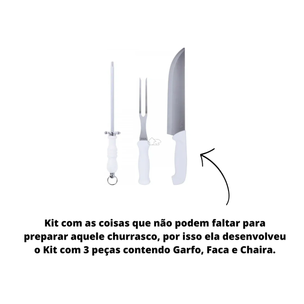 Kit para Cozinha 3 Peças Garfo Faca e Chaira Kala