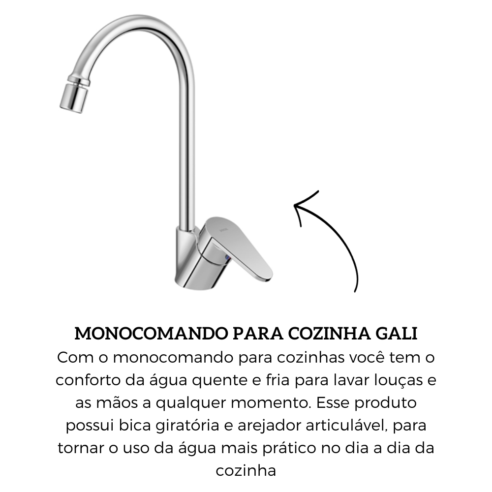 Torneira Misturador Monocomando Água Quente-fria Gali Docol