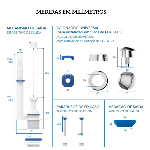 Kit Universal Caixa Acoplada Acionador Pneumático Blukit 3414