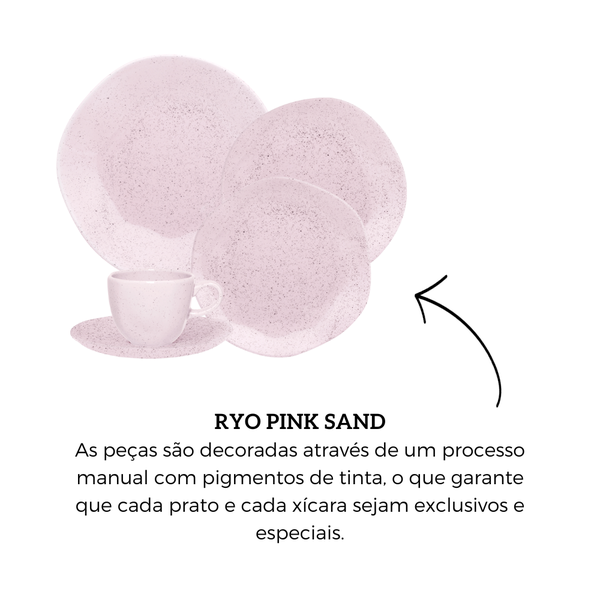 Jogo de Jantar e Chá Ryo Pink Sand Oxford - 16 Pçs