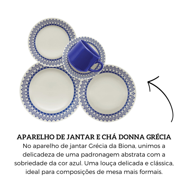 Conjunto de Chá Biona 6 xícaras com pires Donna Grécia - Azul/Off