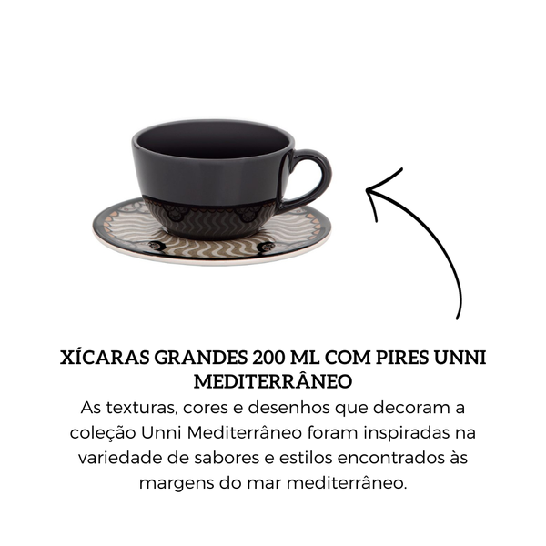 Conjunto de Xícaras Para Chá Com Pires 06 Peças 200ml - Unni