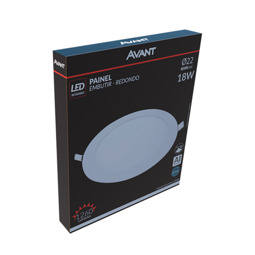 Painel LED Redondo Embutir 18W 20cm Aluminio - Avant - LOJALUZDOMUNDO