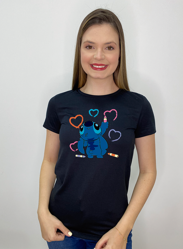 Disney Camiseta feminina Lilo & Stitch com desenho colorido com texto,  Preto, G