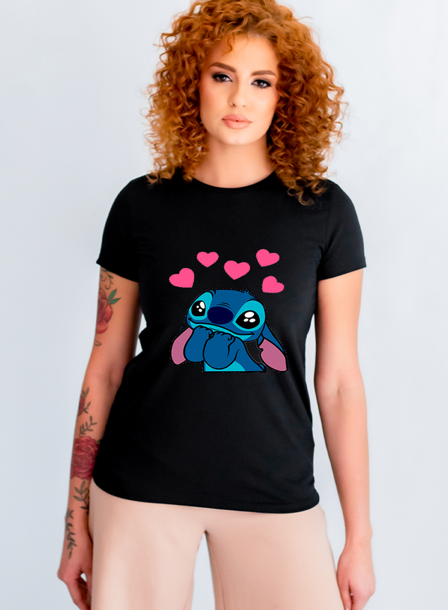 Disney Camiseta feminina Lilo & Stitch com desenho colorido com texto,  Preto, G