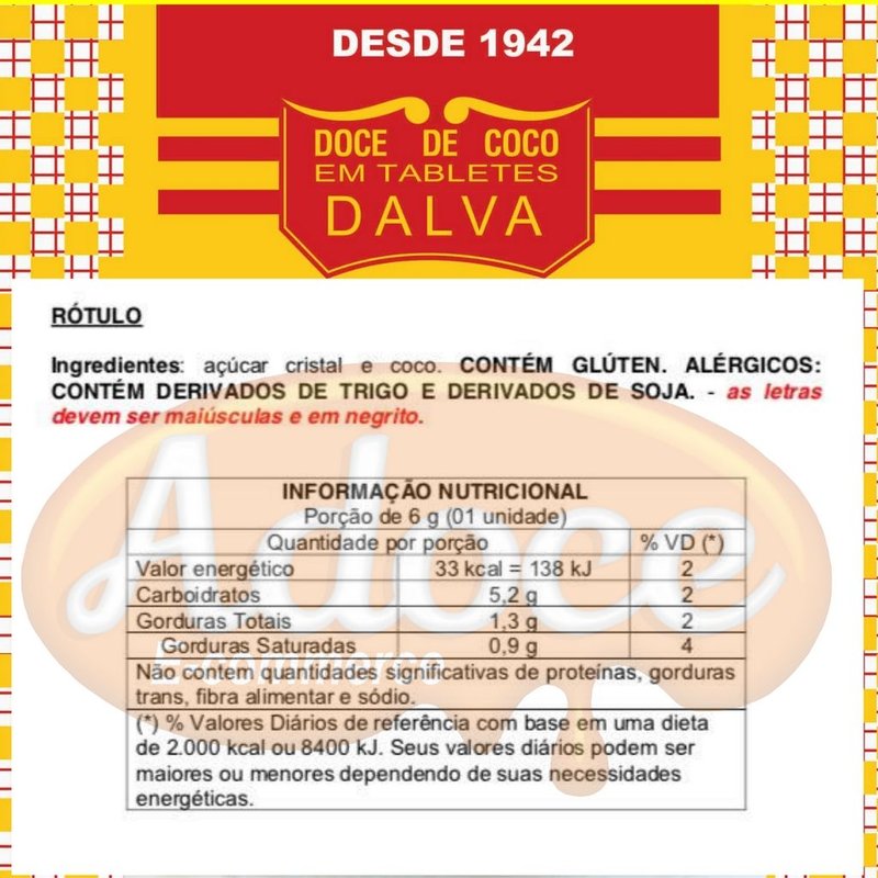 DOCE DE COCO EM TABLETES DALVA - BALA DALVA 1Kg