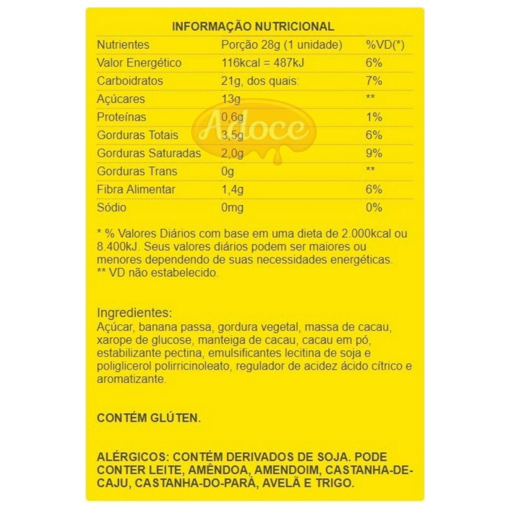 Chocolate Caribe 30unX28g ao Leite Recheio de Banana Garoto