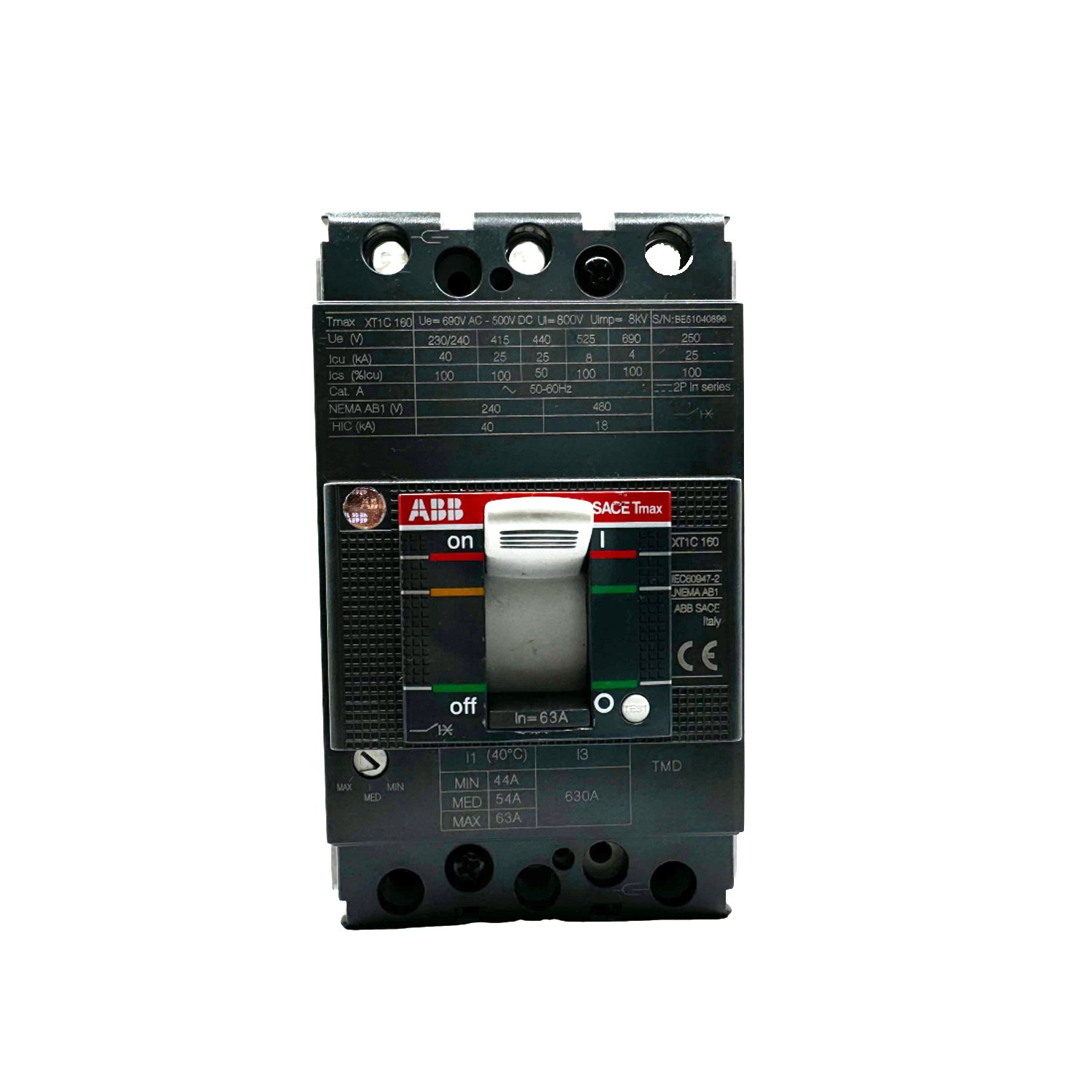 Disjuntor Tripolar 690V 63A Xt1C 160 Tmd 63 3P Abb - Top Master