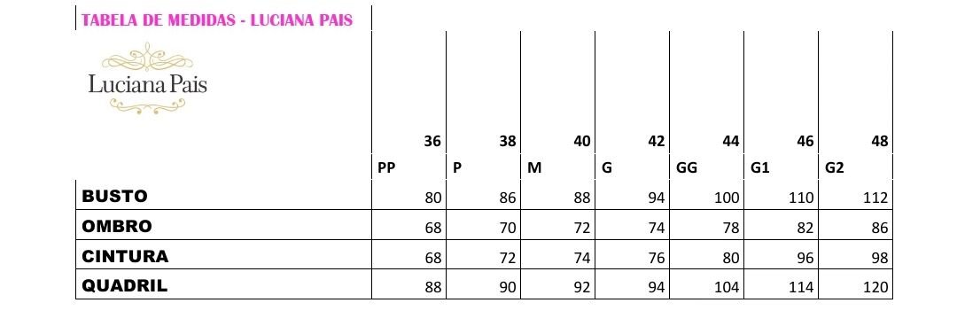 Tabela de medidas