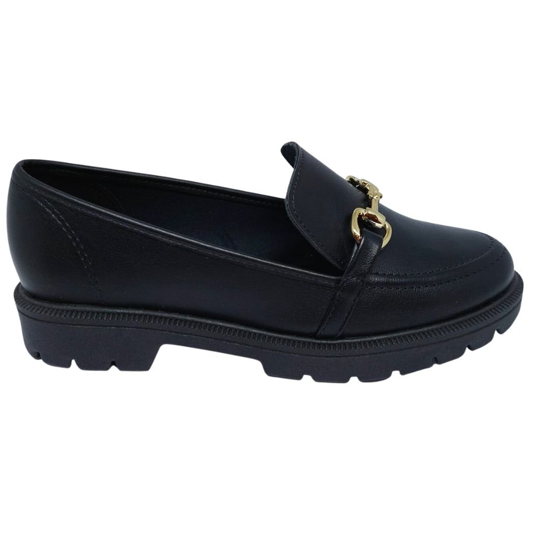 Mocassim feminino best sale preto com fivela