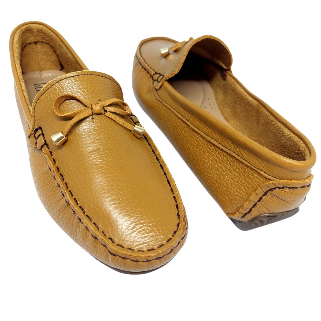 Mocassim Feminino Caramelo Tradicional Em Couro