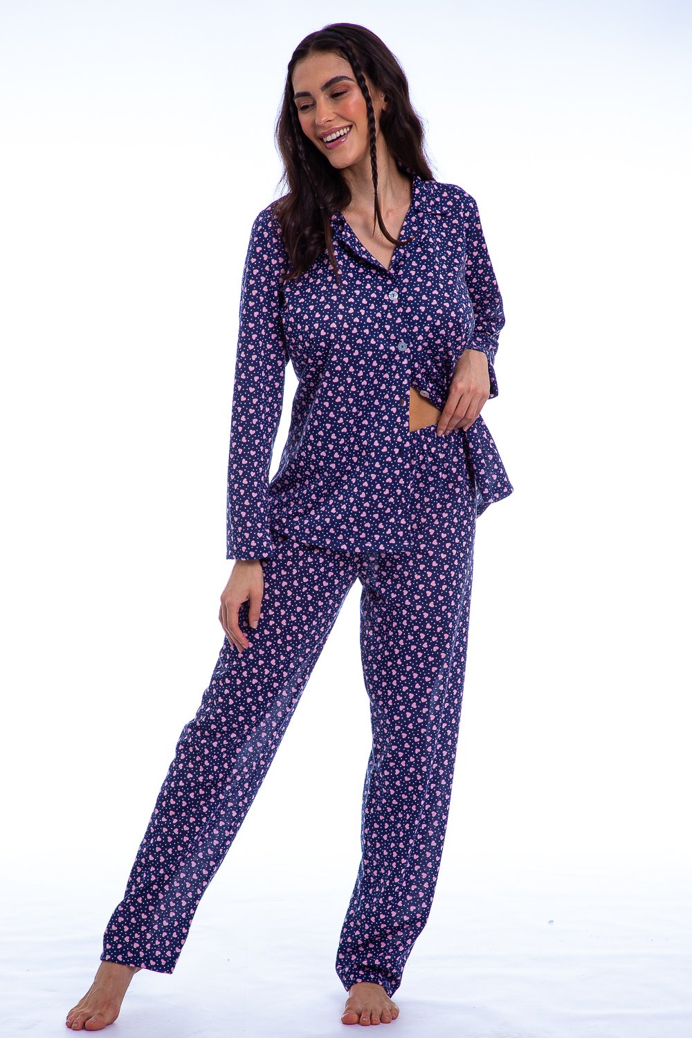 Pijama Feminino Americano Lua Chic Xadrez Salmão