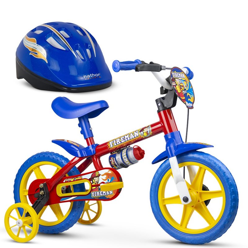 bicicleta infantil aro 12 nathor masculina com capacete