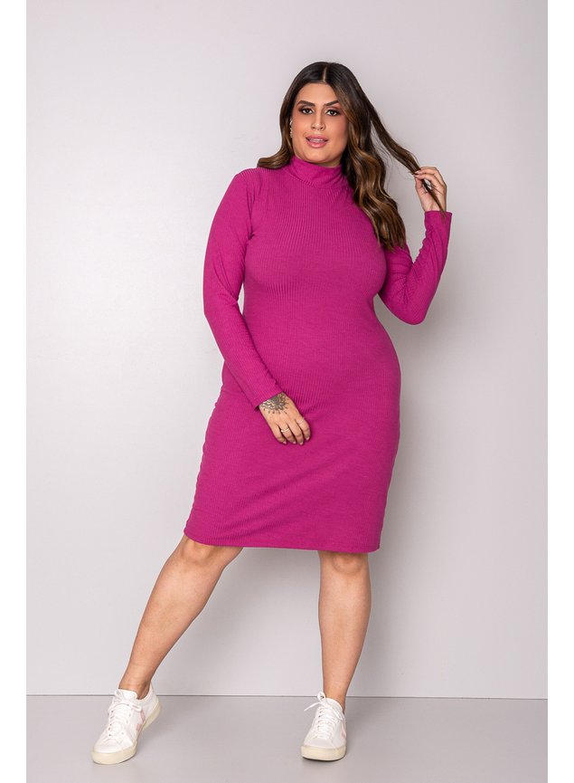 Vestido Feminino Plus Size de Alças Liso em Ribana