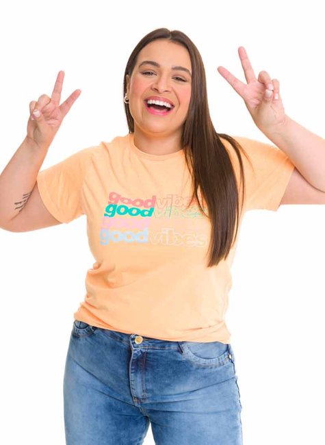 T-shirt Feminina Good Vibes Laranja T-shirt Feminina Good Vibes Laranja