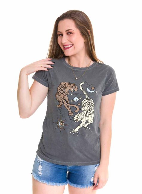 T-shirt Feminina Tigre Chumbo T-shirt Feminina Tigre Chumbo