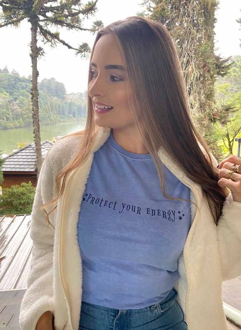 T shirt Feminina Protect Your Energy Azul T shirt Feminina Protect Your Energy Azul