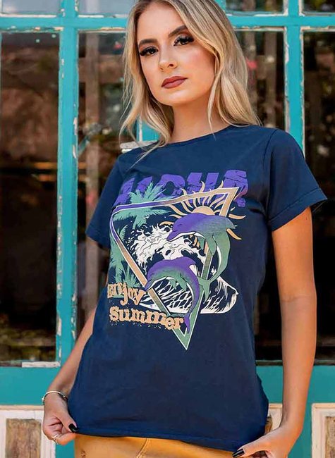 T-shirt Feminina Aloha Azul T-shirt Feminina Aloha Azul