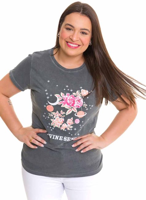 T-shirt Feminina Divine Sense Chumbo T-shirt Feminina Divine Sense Chumbo
