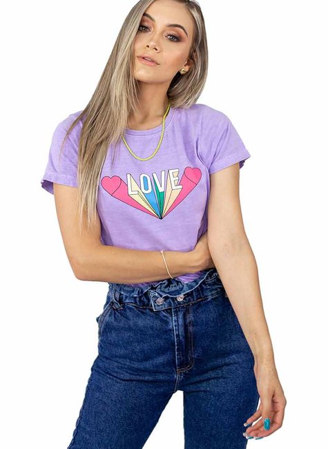 Tshirt Feminina Love Roxa Tshirt Feminina Love Roxa