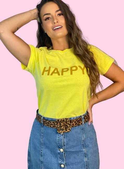 T-shirt Feminina Happy Amarela T-shirt Feminina Happy Amarela