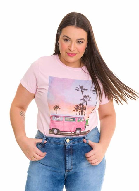 T-shirt Feminina Kombi Rosa T-shirt Feminina Kombi Rosa