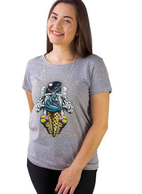 Baby Look Feminina Astronauta Cinza Baby Look Feminina Astronauta Cinza