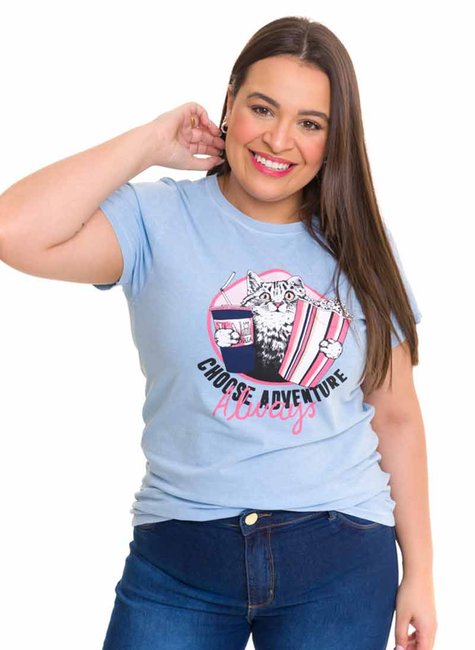 T-shirt Feminina Gato Azul T-shirt Feminina Gato Azul