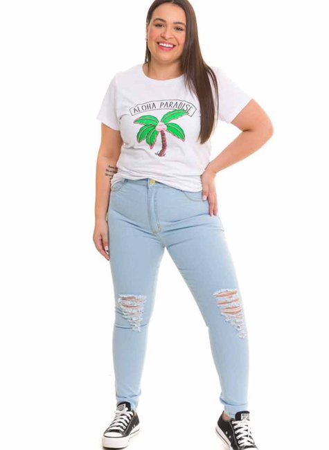 T-shirt Feminina Aloha Paradise Branca T-shirt Feminina Aloha Paradise Branca