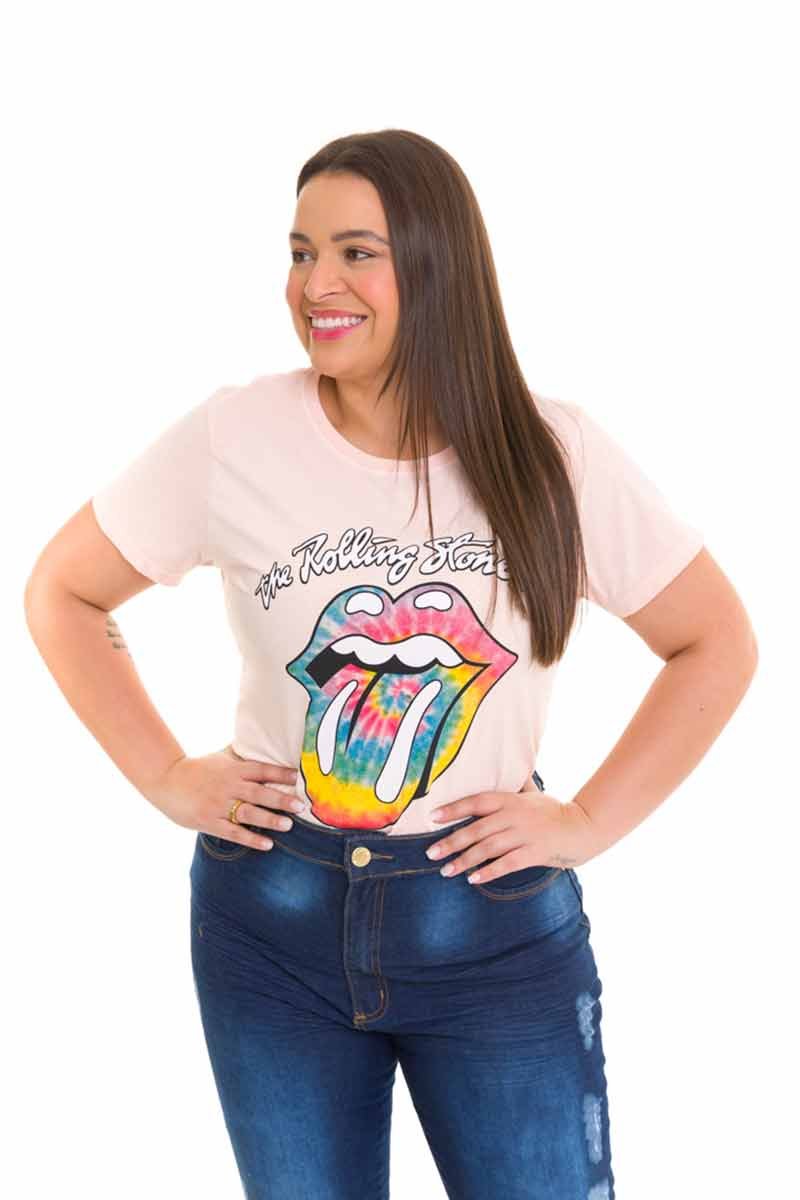 T shirt Feminina Rolling Stones Tie Dye