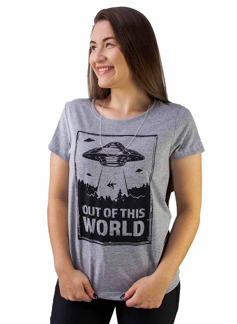 Baby Look Feminina Disco Voador Cinza Baby Look Feminina Disco Voador Cinza