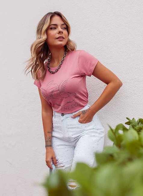 Baby Look Feminina Viscolycra Angel Rosa Baby Look Feminina Viscolycra Angel Rosa