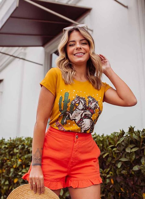 Baby Look Feminina Viscolycra Western Girls Marrom Baby Look Feminina Viscolycra Western Girls Marrom