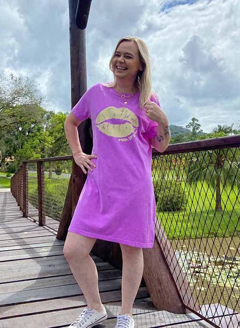 Vestido T-shirt Lips Rosa Vestido T-shirt Lips Rosa