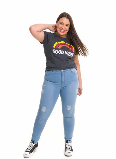 T-shirt Feminina Good Vibes Chumbo T-shirt Feminina Good Vibes Chumbo