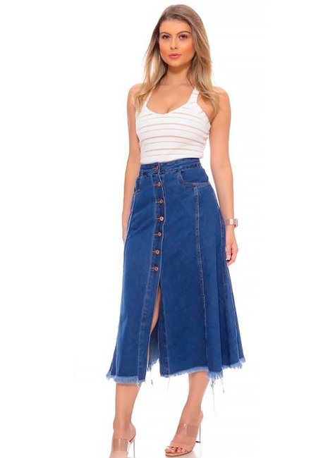 Saia Jeans Midi Saia Jeans Midi