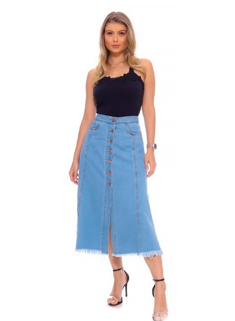 Saia Jeans Midi Saia Jeans Midi