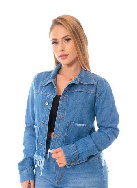 Jaqueta Cropped Jeans Feminina Jaqueta Cropped Jeans Feminina