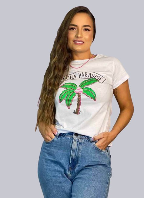 T-shirt Feminina Aloha Paradise Branca