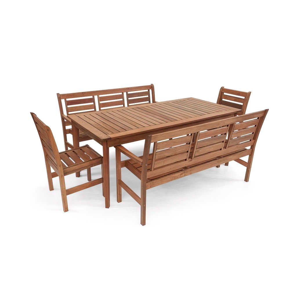 conjunto mesa de jantar em madeira macica retangular 8 lugares com cadeiras e bancos com encosto gigapixel lowres scale 1 00x