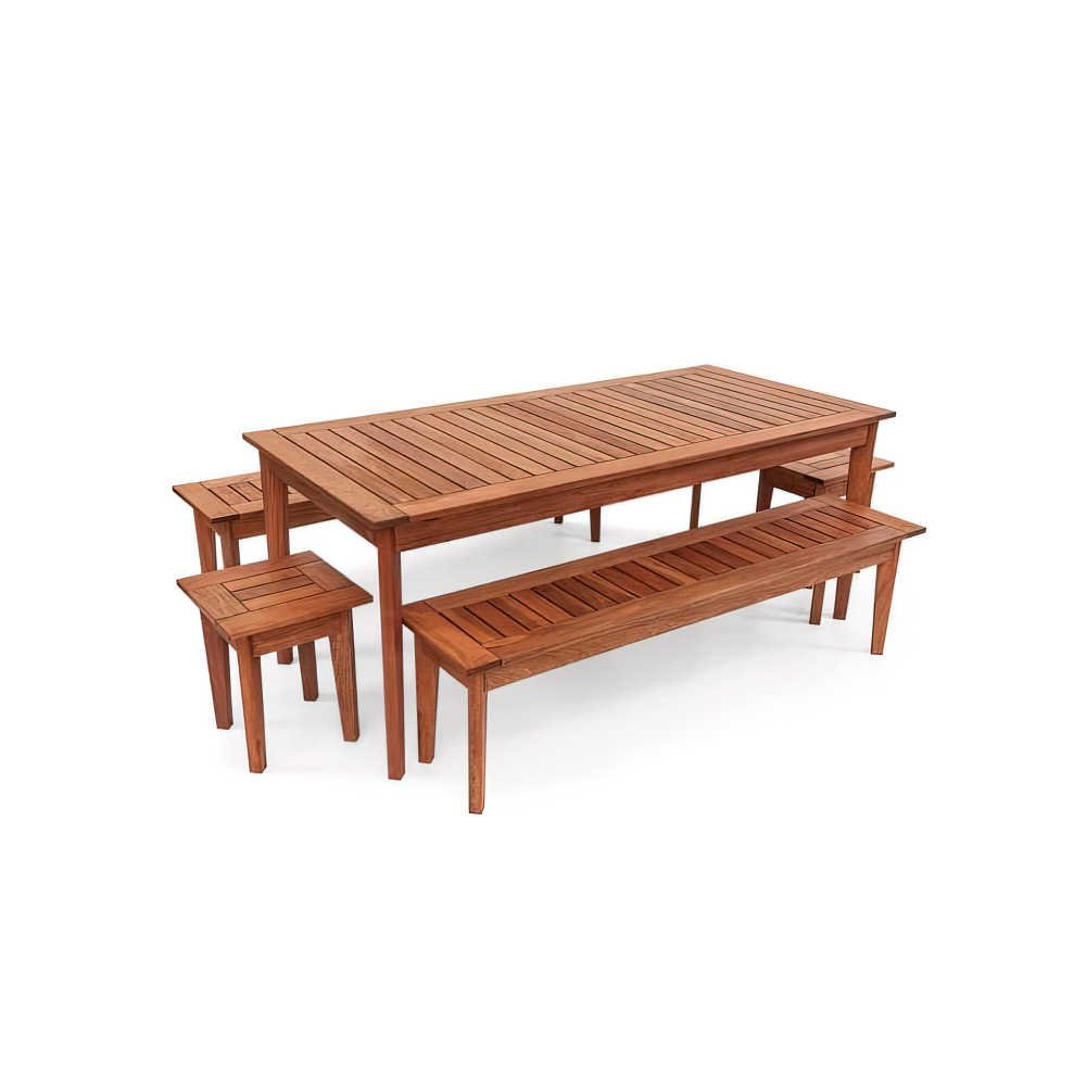 conjunto mesa de jantar em madeira macica retangular 8 lugares com bancos sem encosto gigapixel lowres scale 1 00x