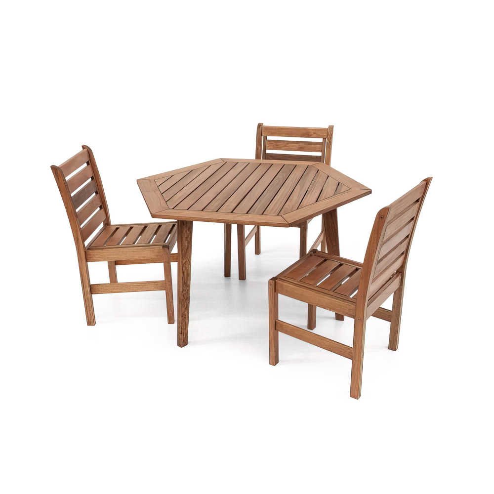 conjunto mesa de jantar em madeira sextavada com 3 cadeiras gigapixel lowres scale 1 00x