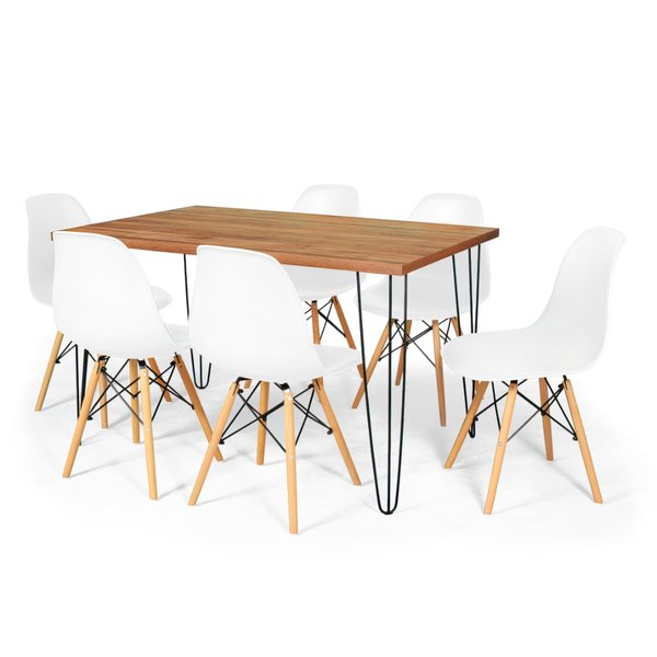 mesa 6 cadeiras hairpin natural com cadeira eiffel 6