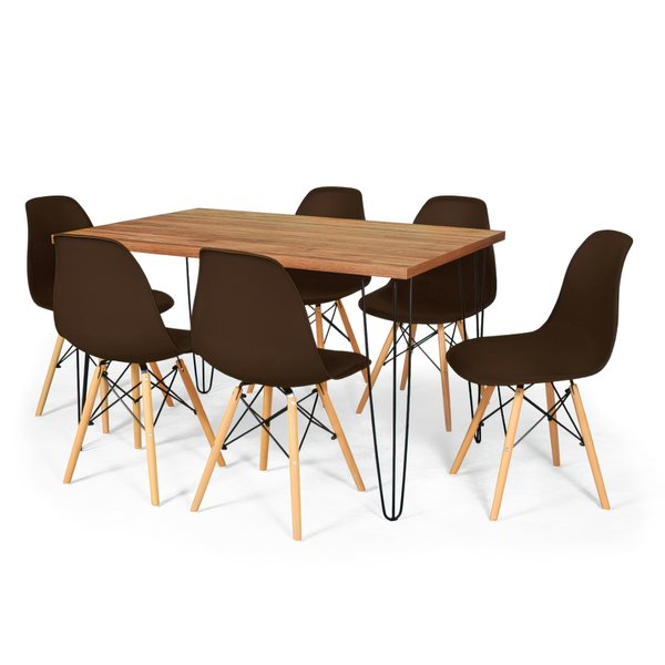 mesa 6 cadeiras hairpin natural com cadeira eiffel 8