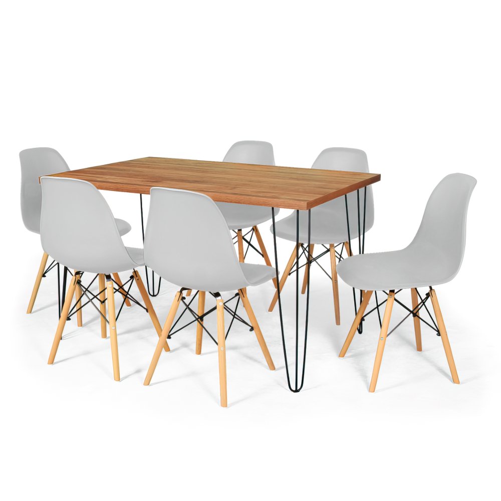 mesa 6 cadeiras hairpin natural com cadeira eiffel 9