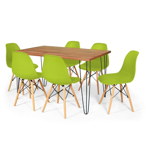 mesa 6 cadeiras hairpin natural com cadeira eiffel 13