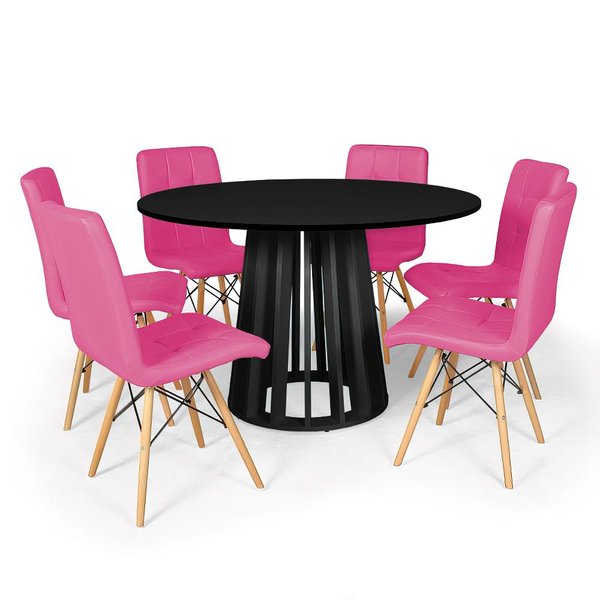 Jogo Mesa redonda com 6 Cadeiras Sertaneja - Cadeiras Rosa