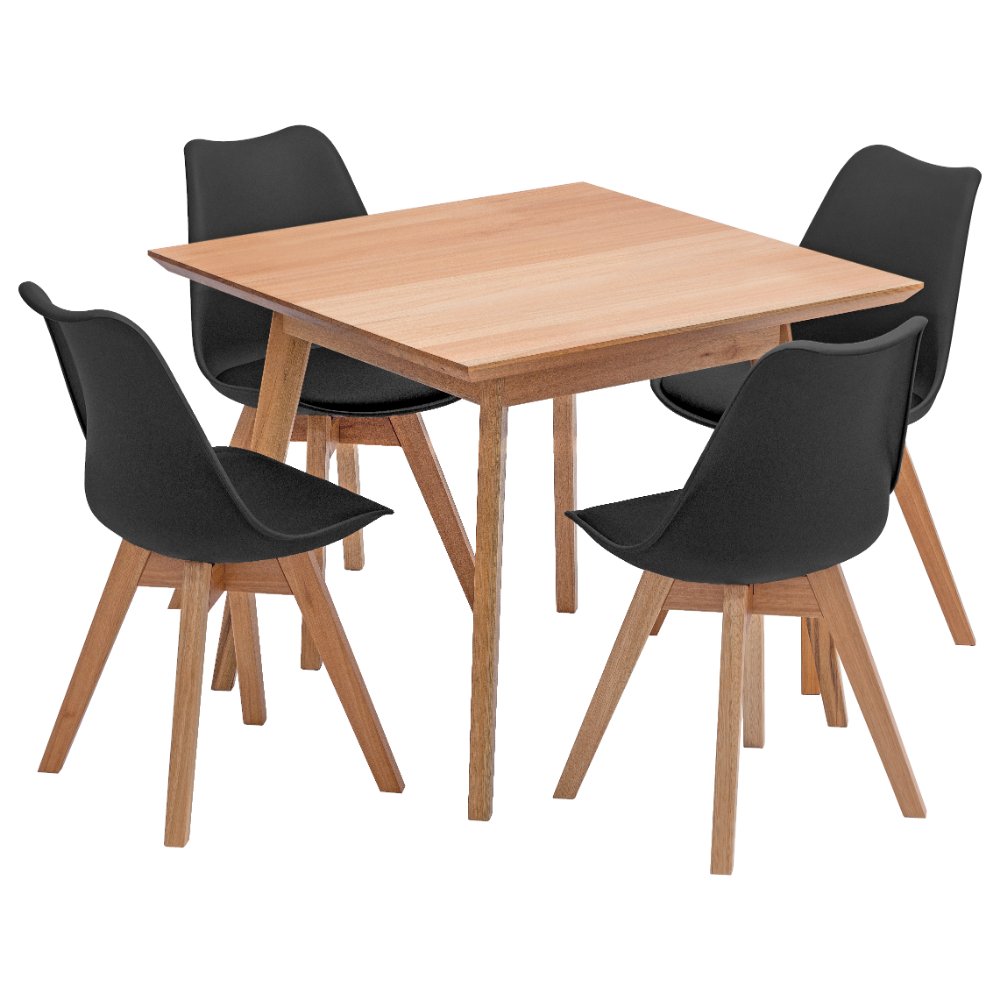 mesa quadrada 4 lugares vertice em madeira macica com cadeira leda madebal 2