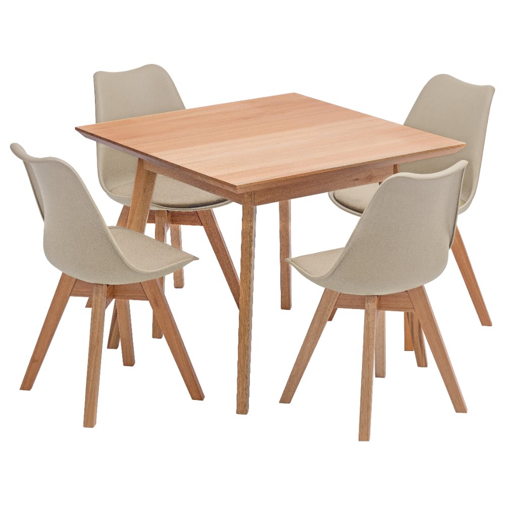 mesa quadrada 4 lugares vertice em madeira macica com cadeira leda madebal 3
